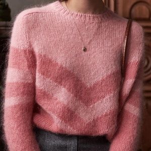 Sézane Joy Jumper Sweater Size S Pink Chevron